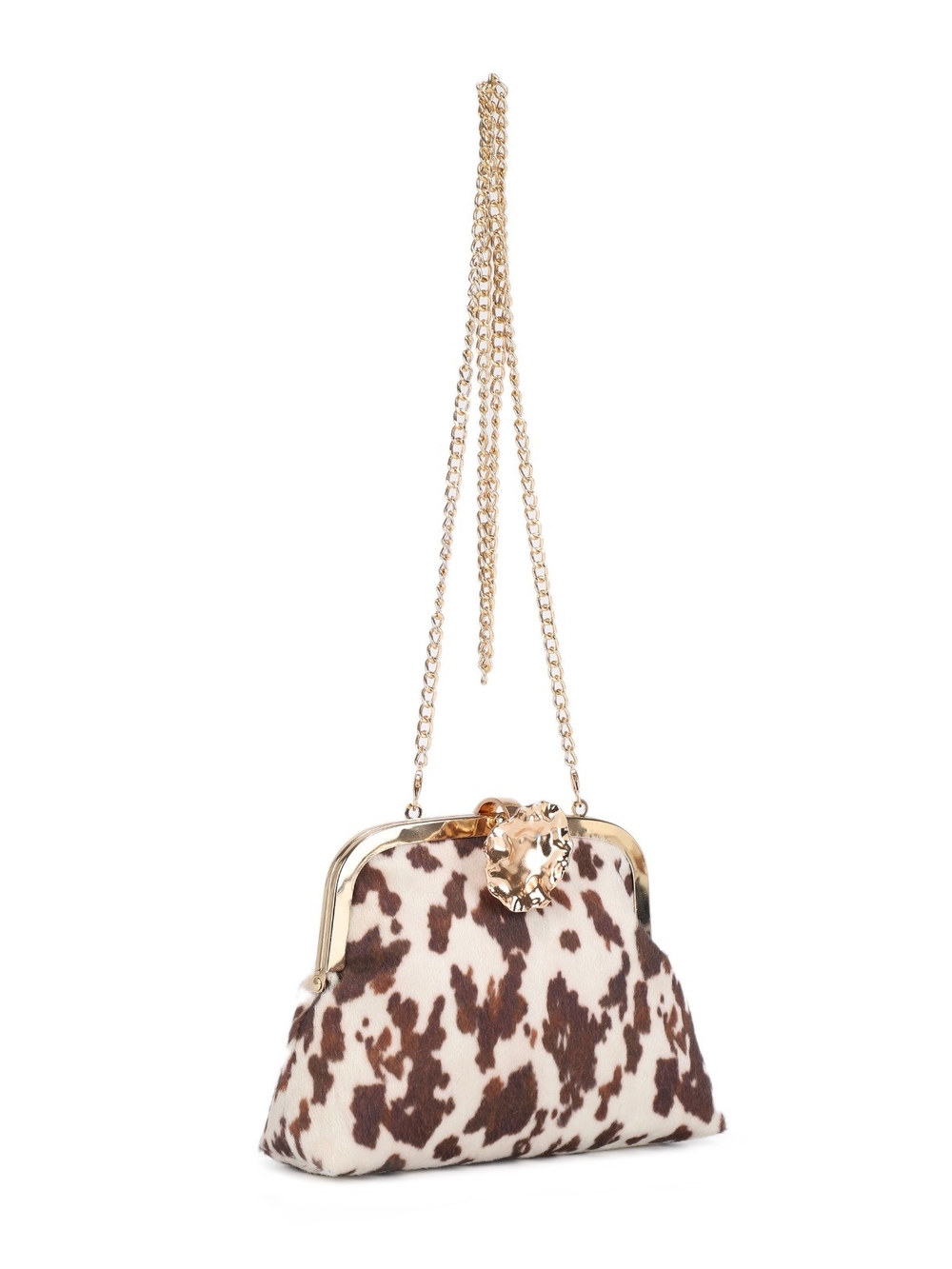 Stylish Brown Cow-Print Chain Shoulder Bag